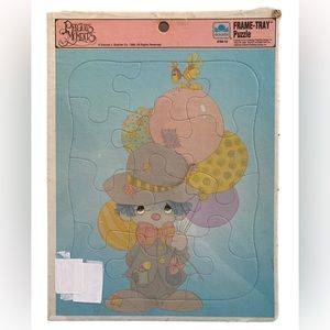 Vintage 1989 Precious Moments Golden Frame Tray Puzzle Clown Balloons.